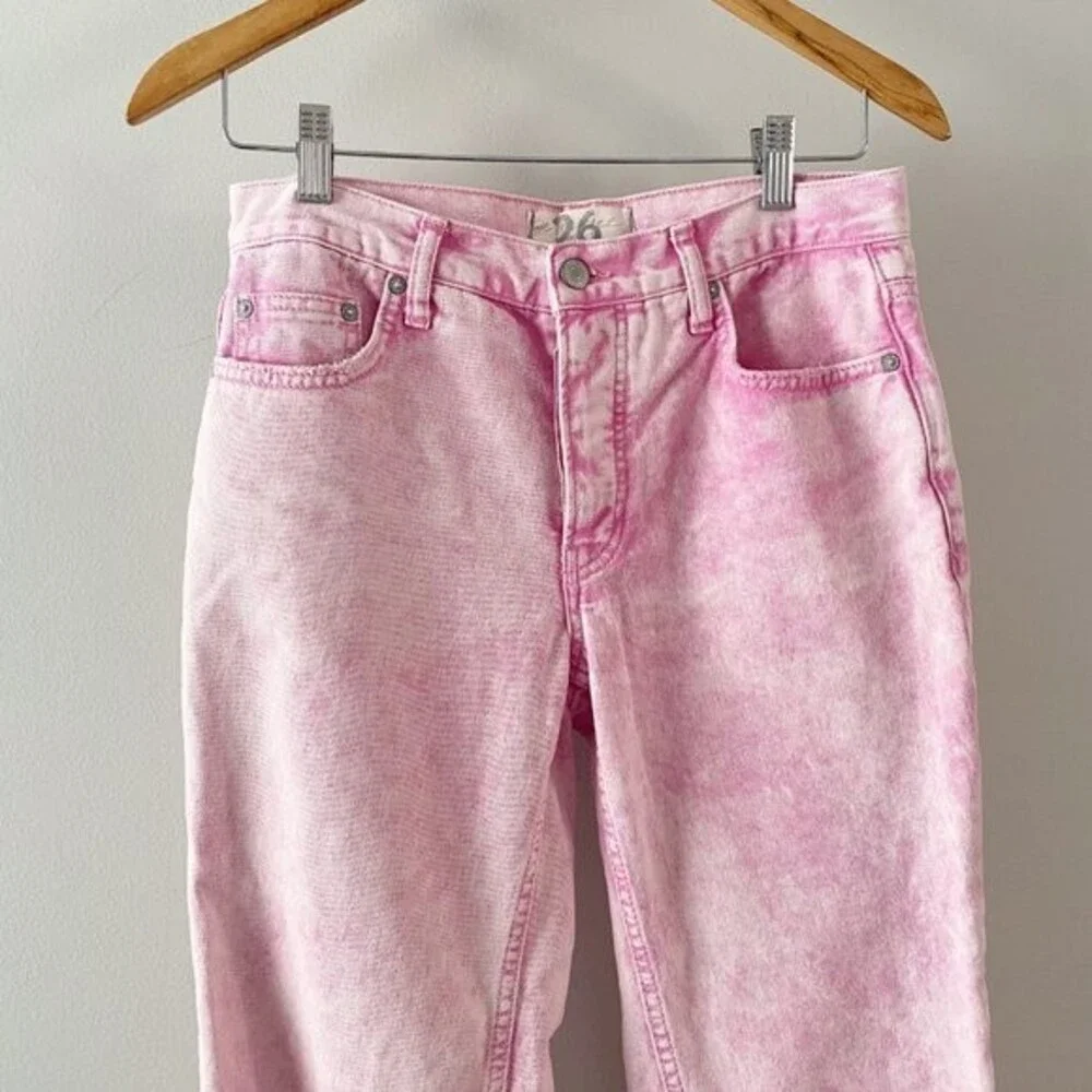 Free People Maggie Jean Acid Wash Pink Button Fly Copped Destroyed Hem 26